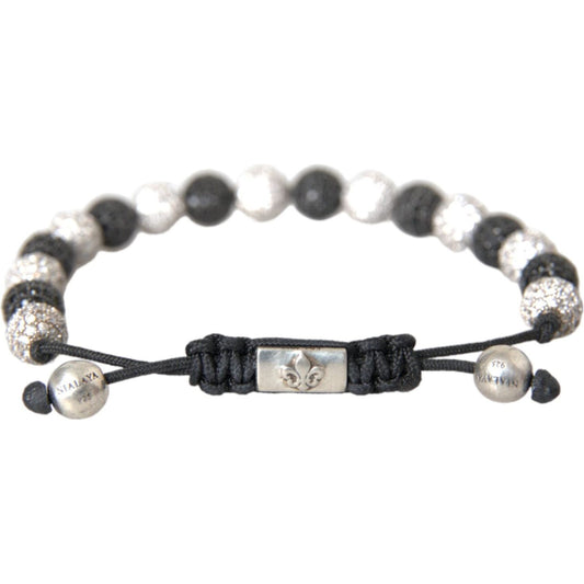 Nialaya CZ Crystal Ball Black White Beaded Bracelet SMY10254-M