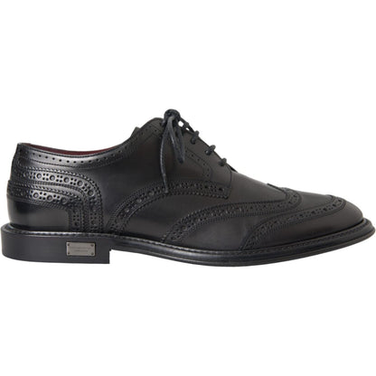 Dolce & Gabbana Black Leather Oxford Wingtip Formal Men Shoes