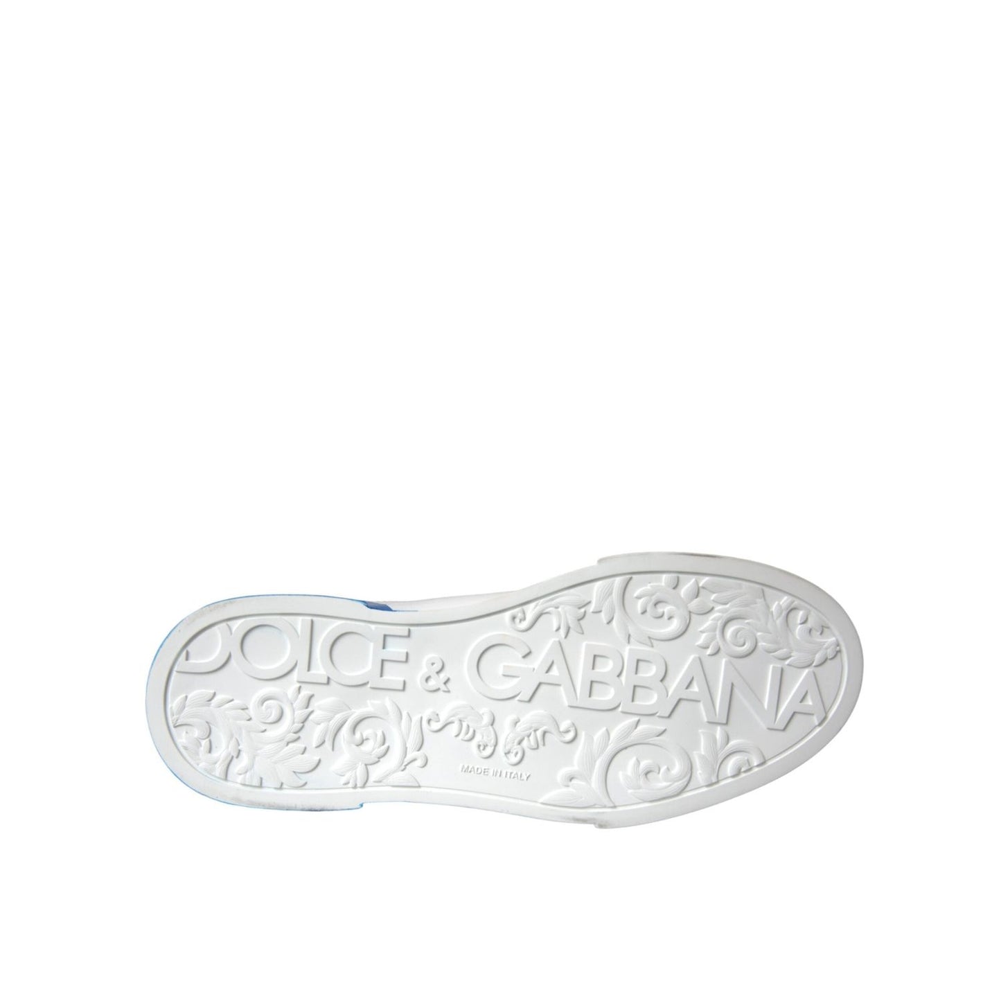 Dolce & Gabbana White Blue Leather Logo Low Top Sneakers Shoes