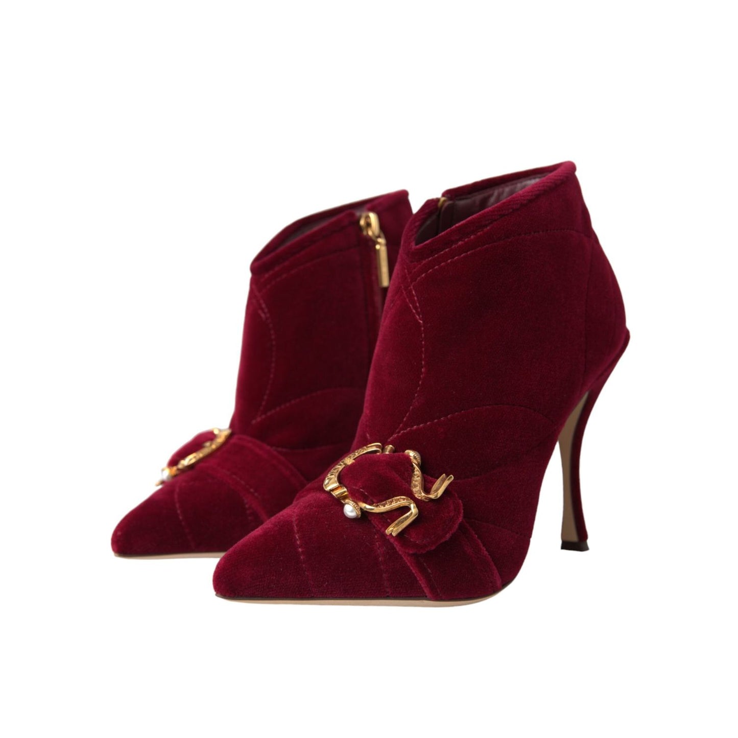 Dolce & Gabbana Dark Red Velvet Devotion Buckle Boots Shoes