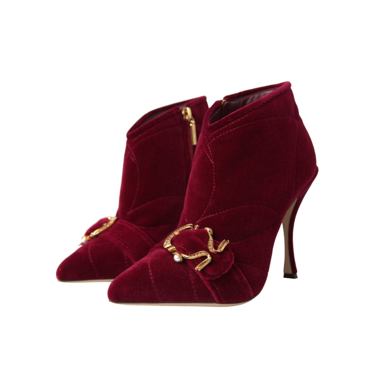 Dolce & Gabbana Dark Red Velvet Devotion Buckle Boots Shoes