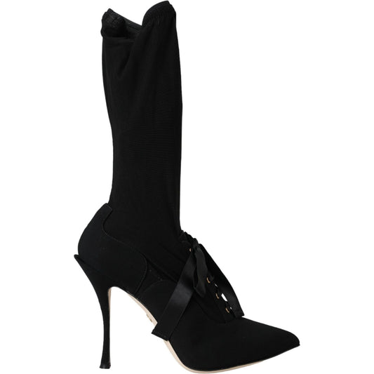 Dolce & Gabbana Black Stiletto Heels Mid Calf Boots Shoes