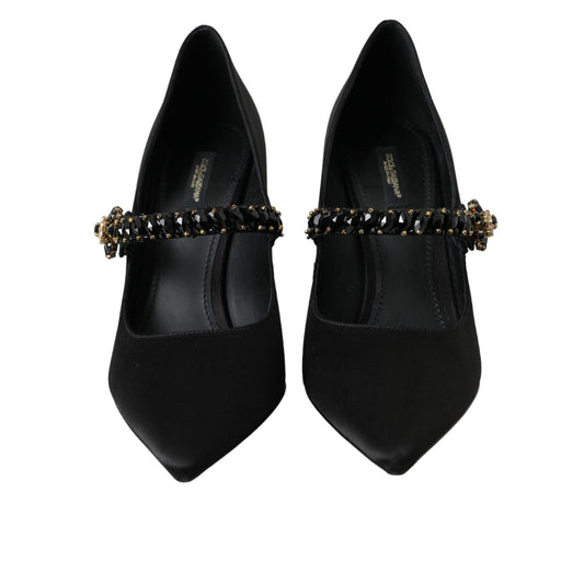 Dolce & Gabbana Black Mary Jane Crystal Heels Pumps Shoes LA11208-40