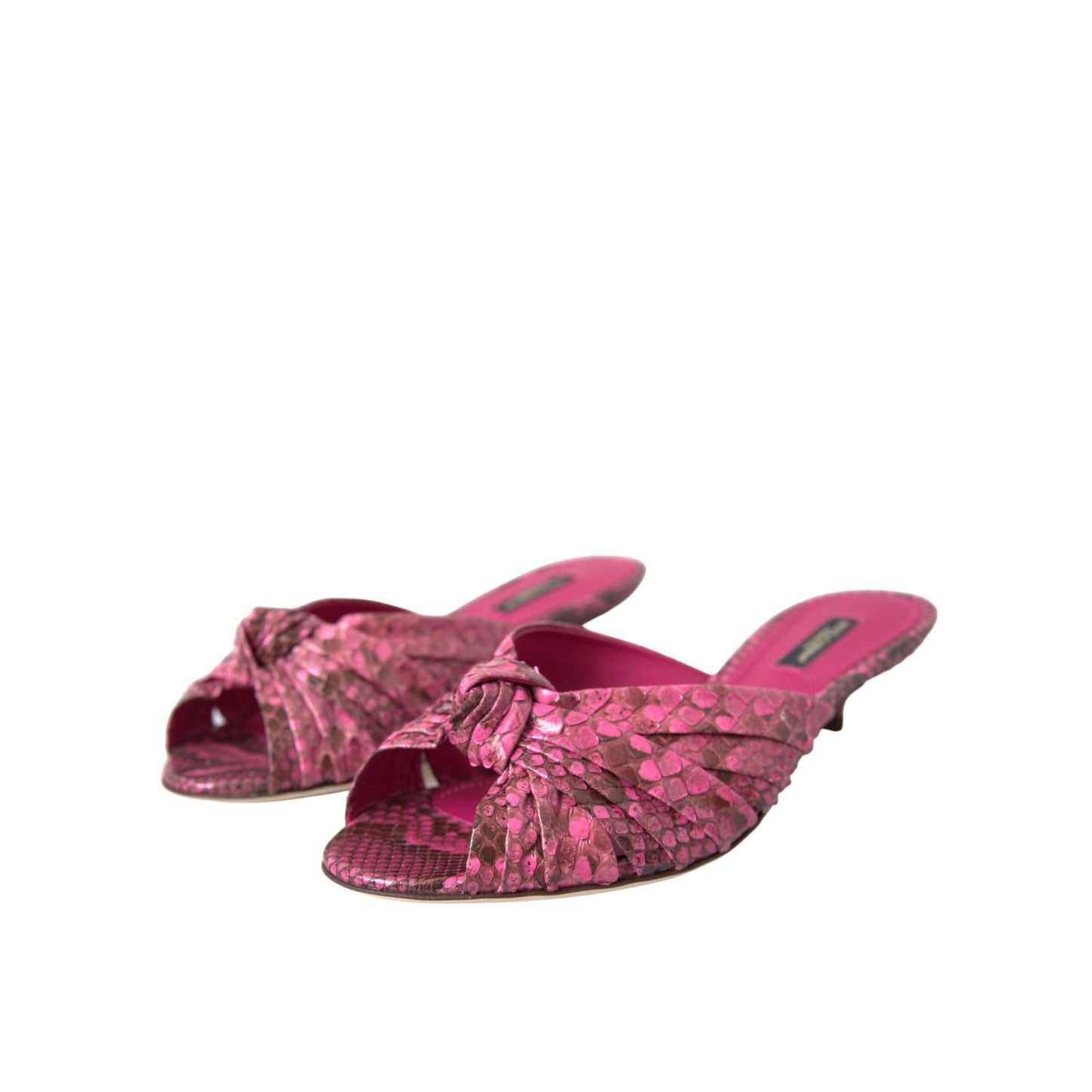 Dolce & Gabbana Pink Exotic Leather Kitten Heels Slides Shoes