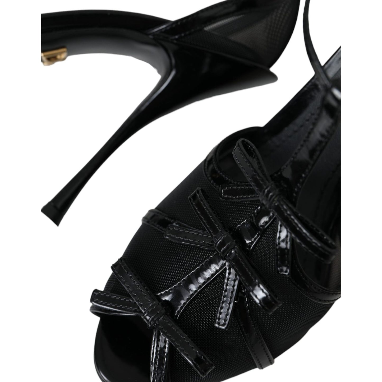 Dolce & Gabbana Black Mesh T-strap Heels Sandals Shoes