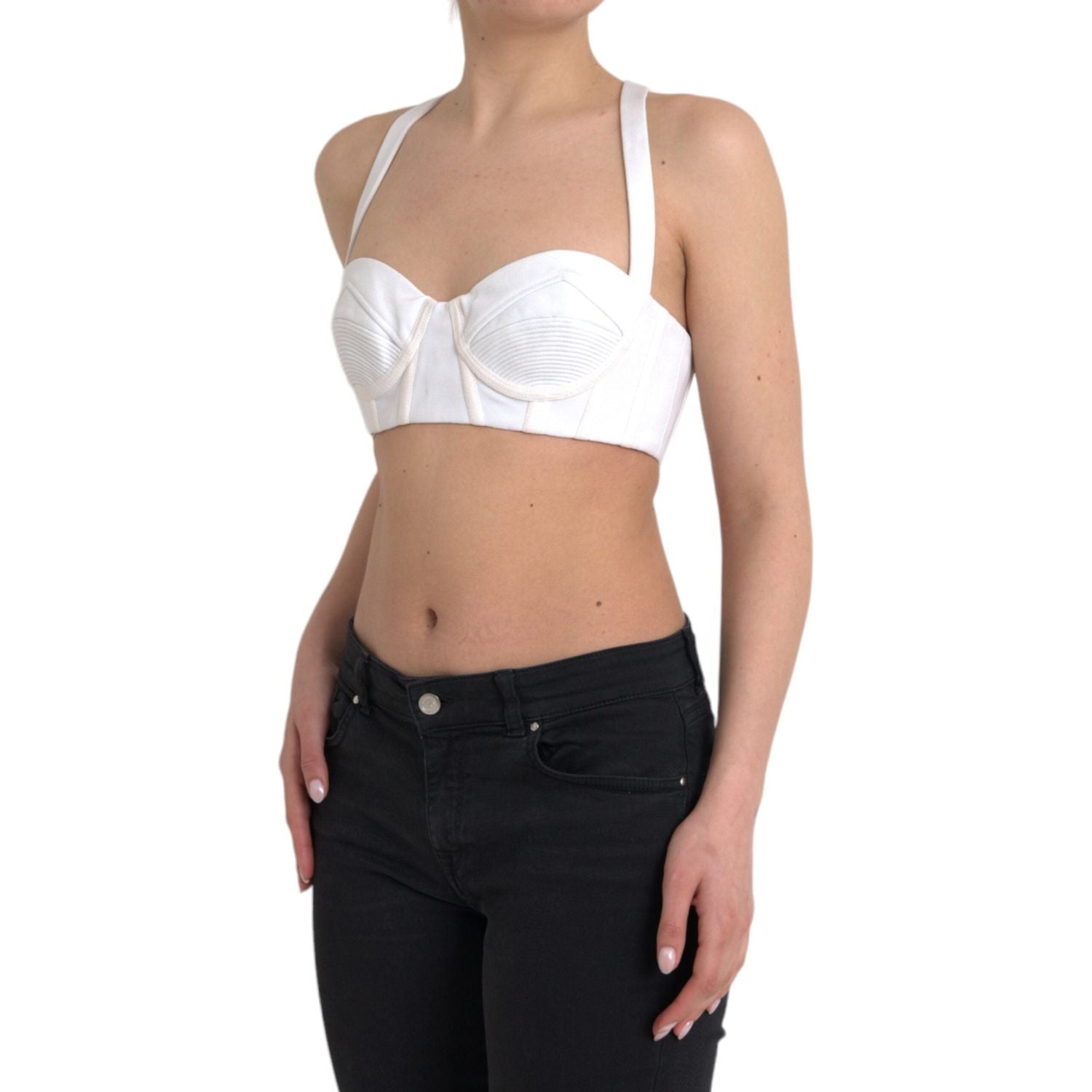 Versace White Viscose Bustier Sleeveless Cropped Top