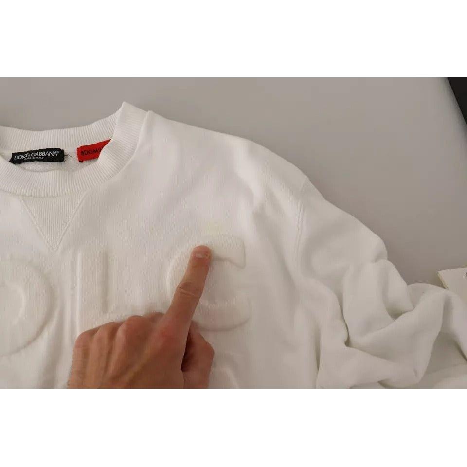 Dolce & Gabbana White Logo Embossed Cotton Sweatshirt Sweater