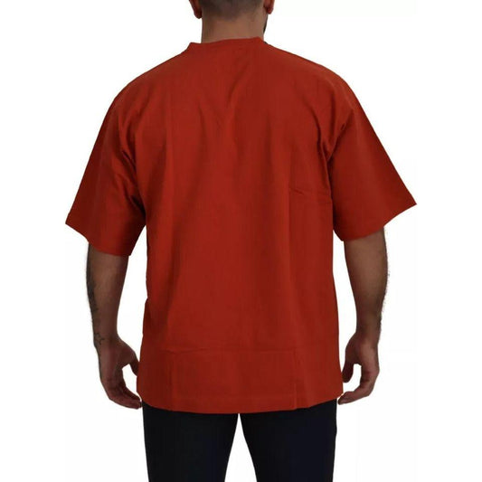 Dolce & Gabbana Red Logo Embroidery Crewneck Cotton T-shirt Dolce & Gabbana Saddle Brown