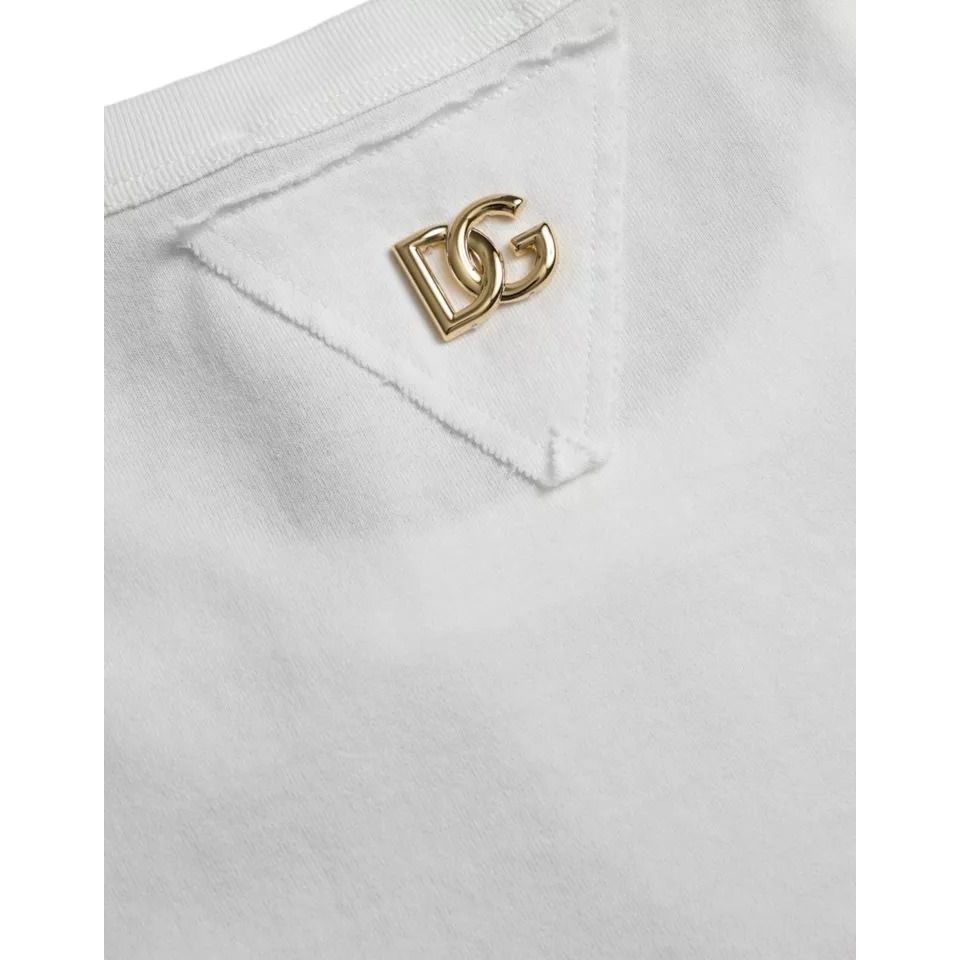 Dolce & Gabbana White Logo Floral Cotton Crew Neck T-shirt