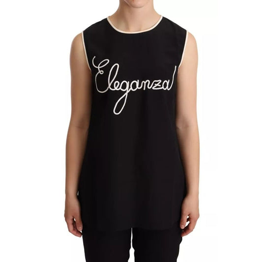 Dolce & Gabbana Black Silk Eleganza Print Sleeveless Tank Top