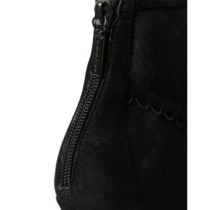 Dolce & Gabbana Black Tulle Stiletto Heels Short Boots Shoes