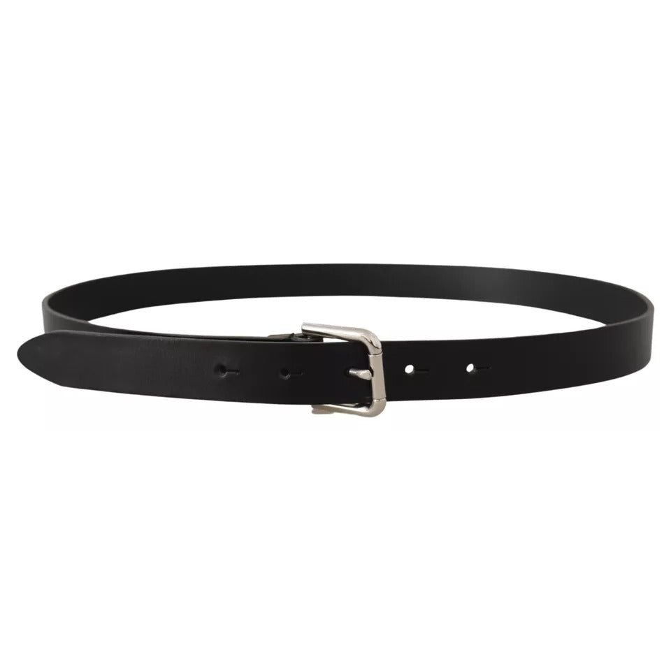 Dolce & Gabbana Black Leather Silver Tone Metal Buckle Classic Belt
