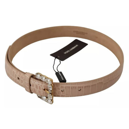 Dolce & Gabbana Beige Leather Crystal Buckle Women Belt