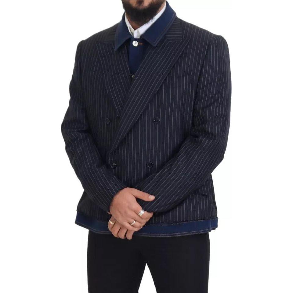Dolce & Gabbana Blue Striped Double Breasted Denim Blazer Dolce & Gabbana Dark Slate Gray