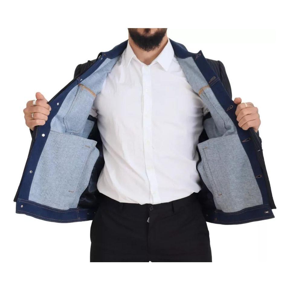 Dolce & Gabbana Blue Striped Double Breasted Denim Blazer Dolce & Gabbana Gray