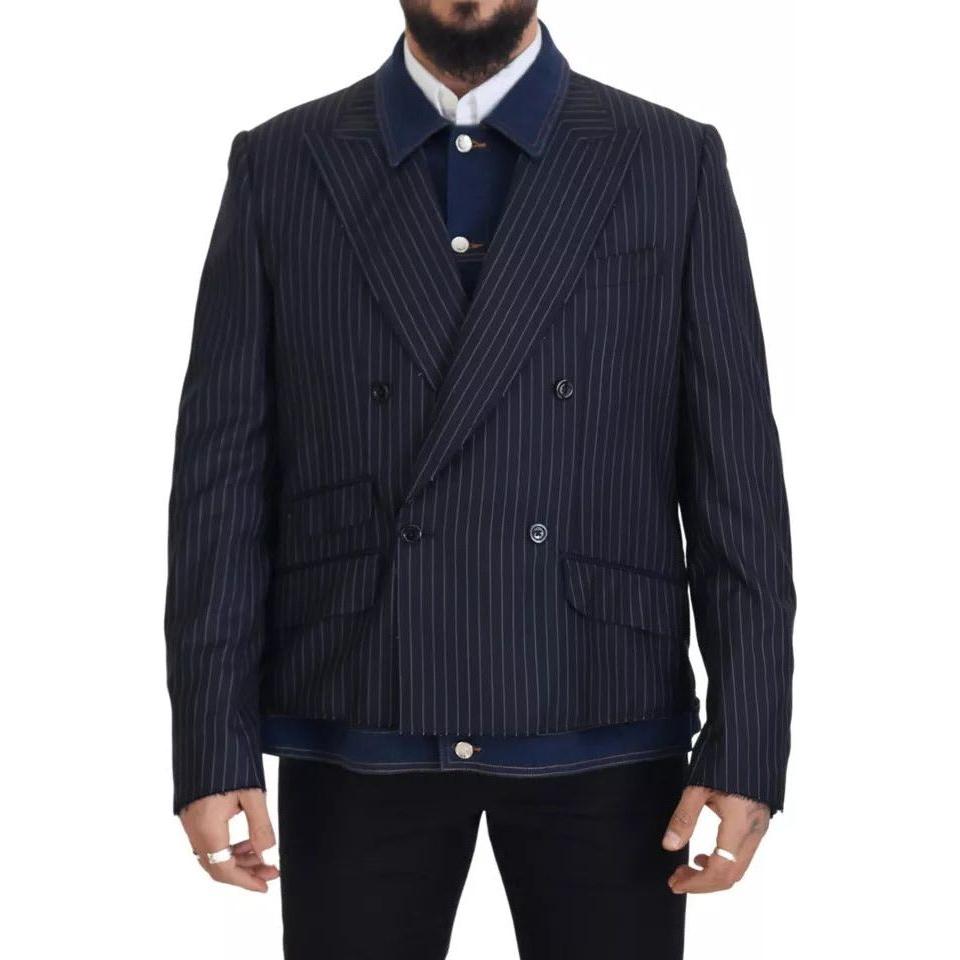 Dolce & Gabbana Blue Striped Double Breasted Denim Blazer Dolce & Gabbana Dark Slate Gray