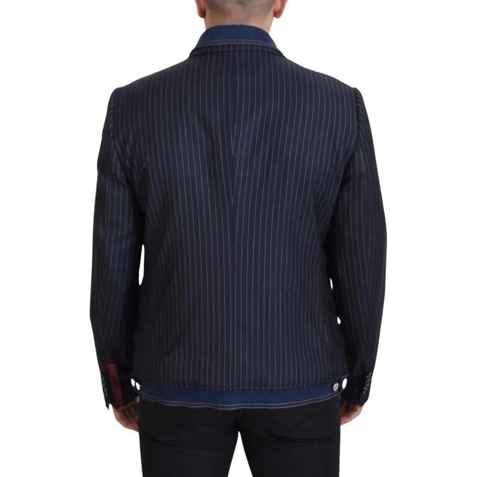Dolce & Gabbana Blue Striped Double Breasted Denim Blazer Dolce & Gabbana Dark Slate Gray
