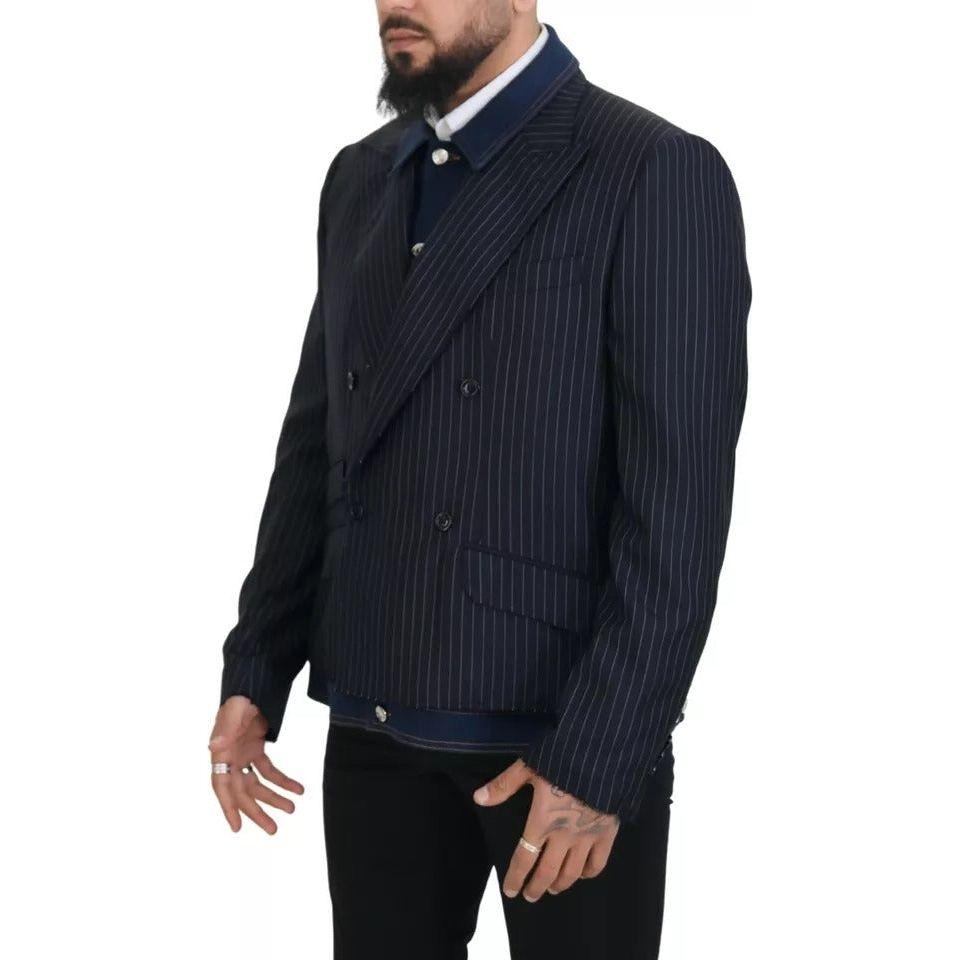 Dolce & Gabbana Blue Striped Double Breasted Denim Blazer Dolce & Gabbana Black