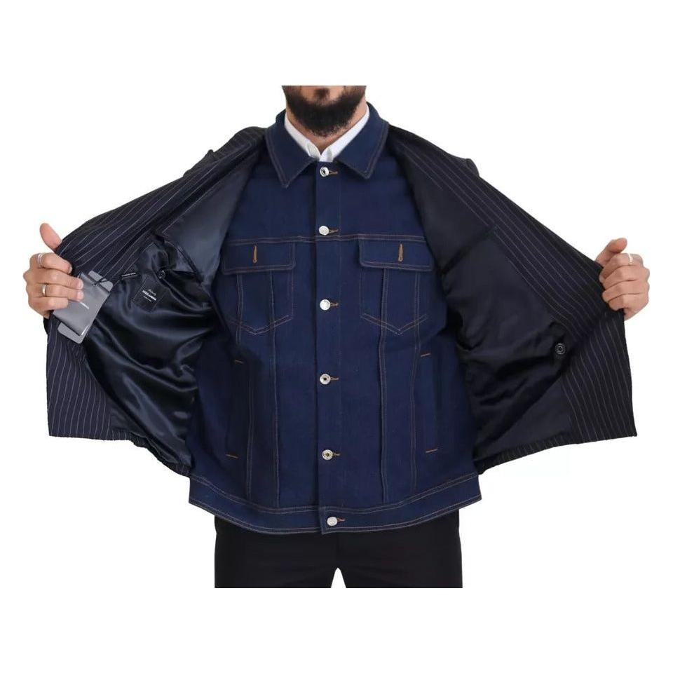 Dolce & Gabbana Blue Striped Double Breasted Denim Blazer Dolce & Gabbana Dark Slate Gray