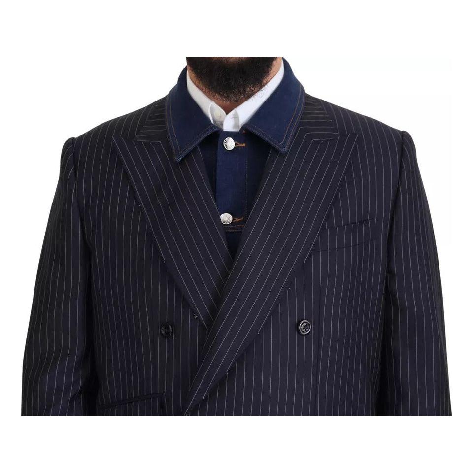 Dolce & Gabbana Blue Striped Double Breasted Denim Blazer Dolce & Gabbana Dark Slate Gray