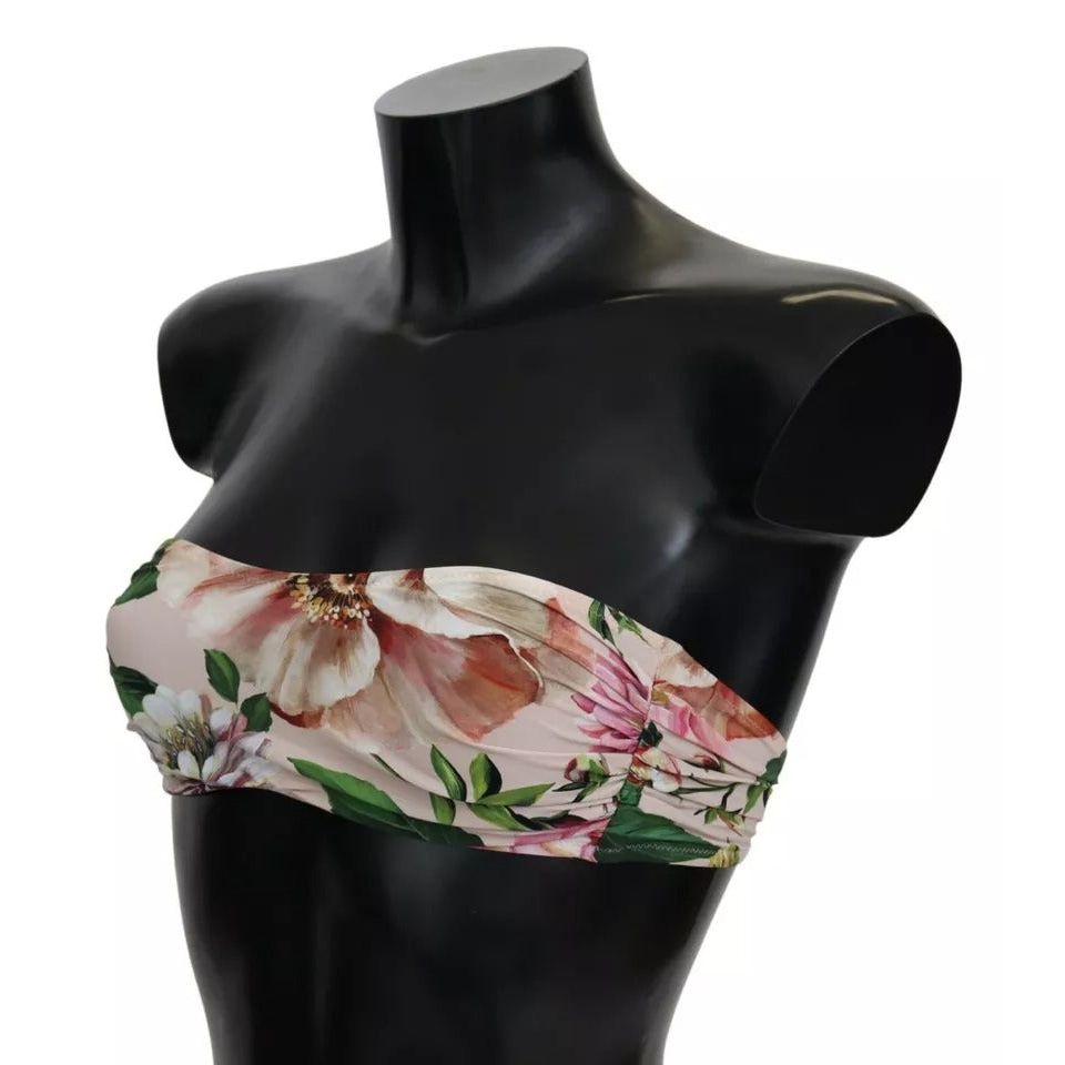 Dolce & Gabbana Pink Floral Print Swimsuit Beachwear Bikini Top