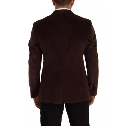 Dolce & Gabbana Brown Corduroy Slim Fit Coat DG Logo Blazer