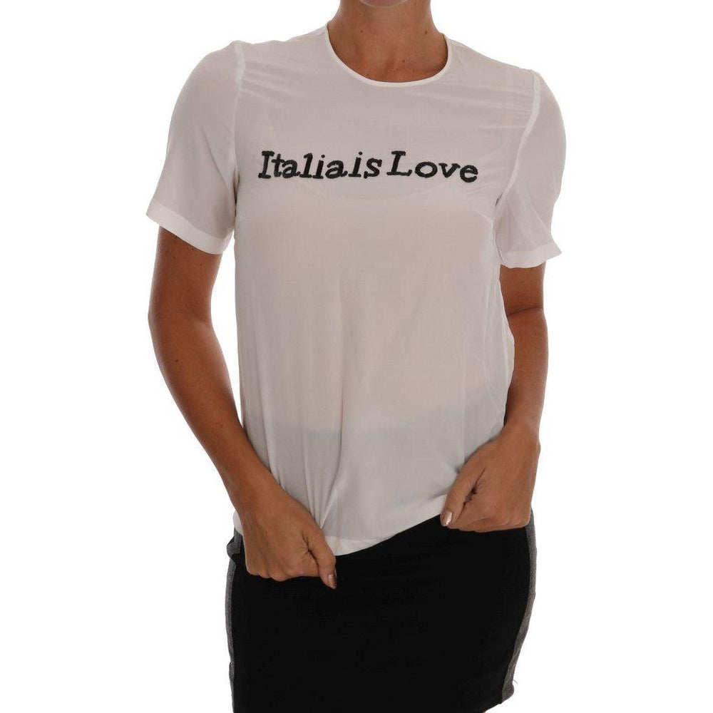 Dolce & Gabbana White Silk ITALIA IS LOVE Blouse T-shirt TSH1100-1