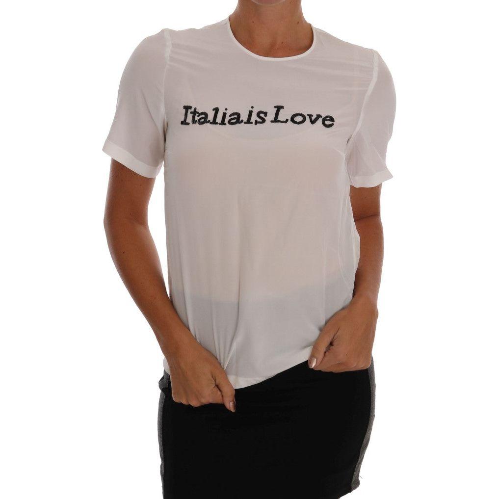 Dolce & Gabbana White Silk ITALIA IS LOVE Blouse T-shirt TSH1100-1