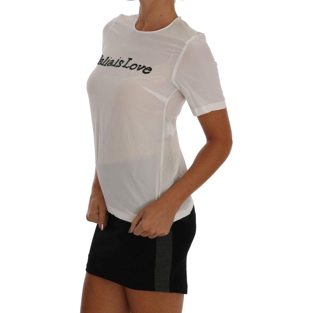Dolce & Gabbana White Silk ITALIA IS LOVE Blouse T-shirt TSH1100-1