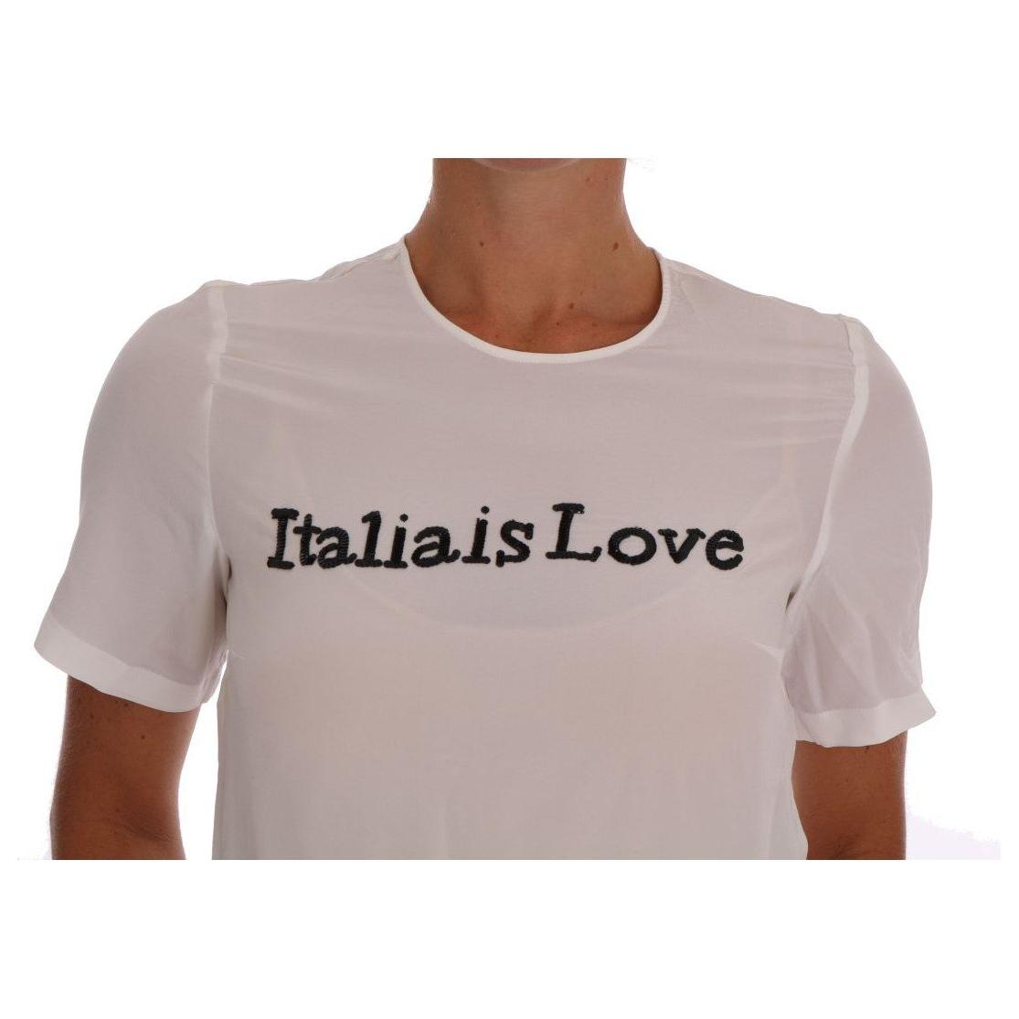 Dolce & Gabbana White Silk ITALIA IS LOVE Blouse T-shirt TSH1100-1