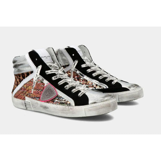 Philippe Model Elegant Gray Leather Sneakers with Sequin Details Philippe Model Lavender
