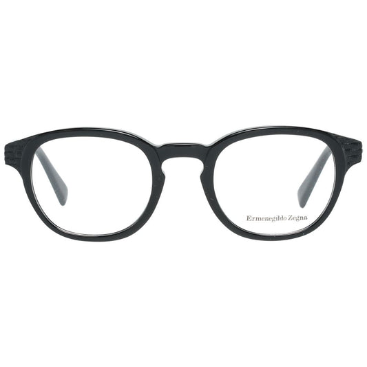 Ermenegildo Zegna Black Men Glasses Frame, full-rim round plastic eyeglasses with no spring hinge, size 48-22-145.