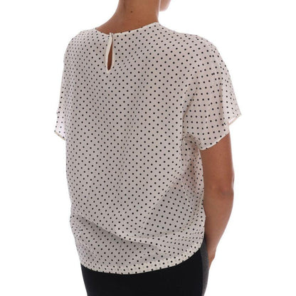 Dolce & Gabbana White Polka Dotted Silk T-shirt Top