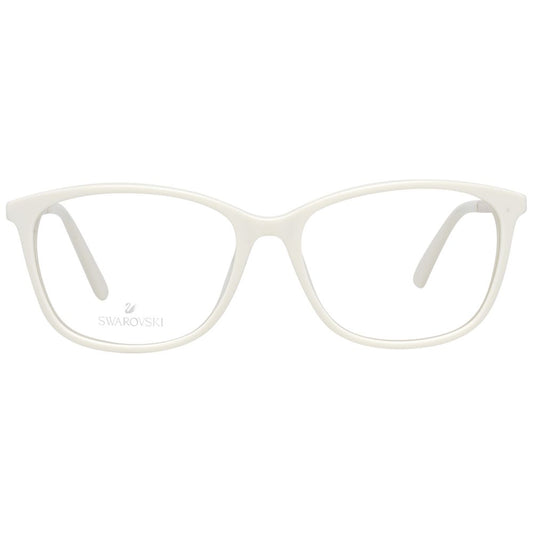 Swarovski White Women Glasses Frame with full-rim, metal and plastic, trapezium style, featuring Swarovski elements.