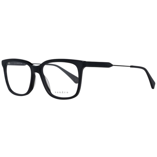 Sandro Black Men Glasses Frame, full-rim black square plastic, size 53-16-145 with demo lenses including branded case.