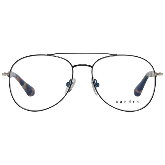 Sandro Black Women Glasses Frame, metal full-rim aviator style with demo lenses, includes branded case, size 51-15-135, black frame color.