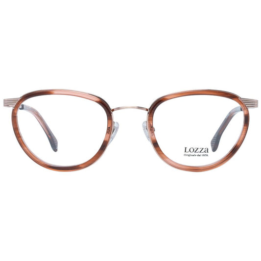 Lozza Brown Women Glasses Frame in full-rim, metal & plastic, oval style with 49mm lenses, spring hinge, includes branded case, demo lenses.