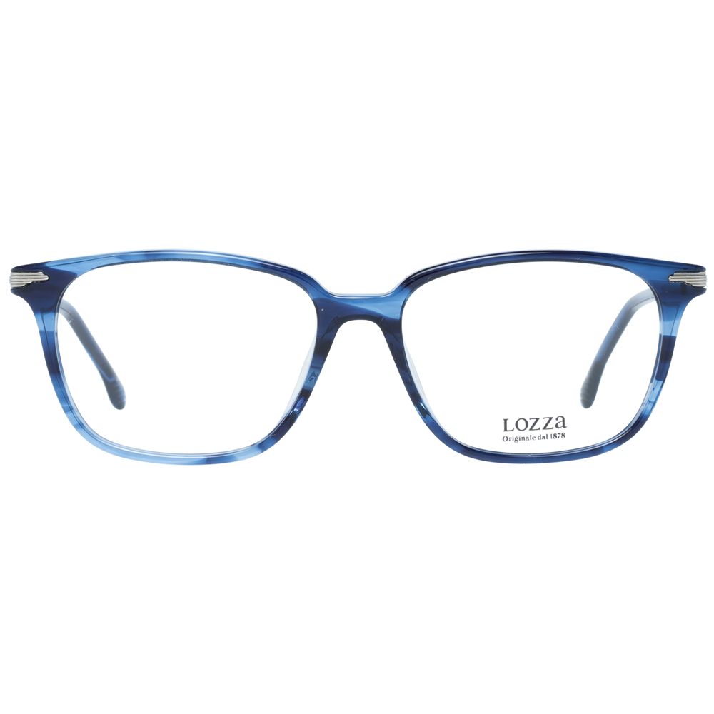 Lozza Blue Men Glasses Frame; full-rim, rectangle shape, blue plastic material with demo lenses; includes branded case, size 53-16-145.