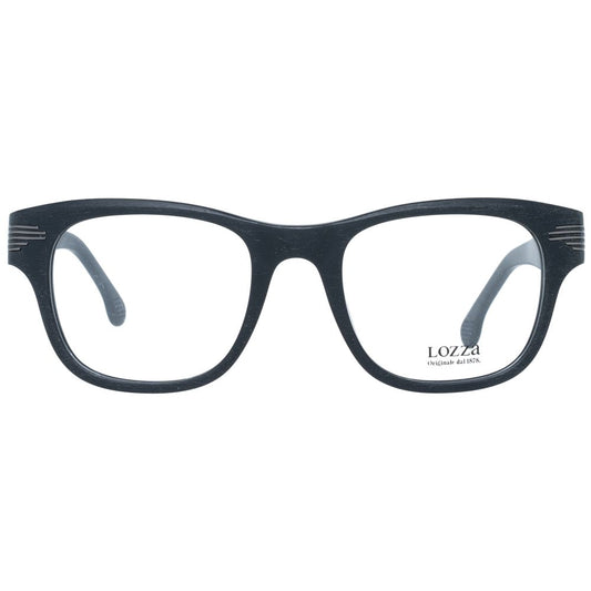 Lozza Black Unisex Glasses Frame - Full-rim trapezium style, plastic material, demo lenses. Frame dimensions: 50-21-140.
