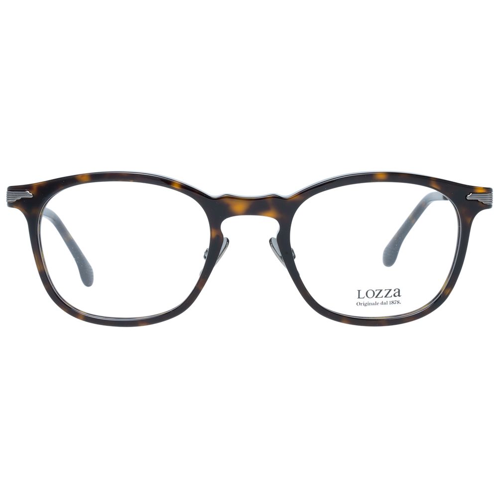 Lozza Brown Men Glasses Frame in full-rim rectangle style, plastic material, demo lenses, comes with branded case, size 50-22-145.