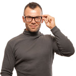 Man wearing BMW Brown Men Glasses Frame, plastic full-rim trapezium style, in brown color.