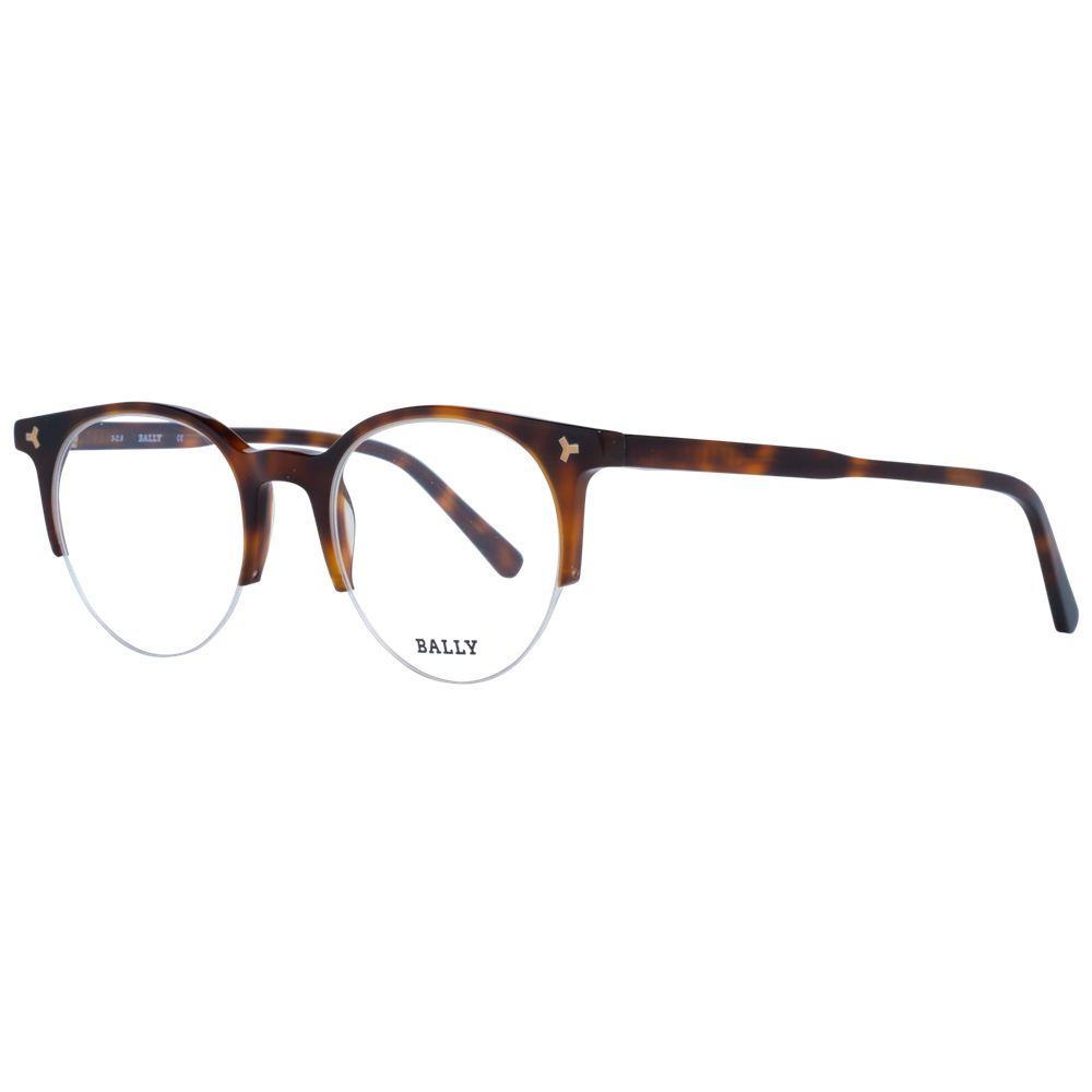 Bally Brown Unisex Glasses Frame, half-rim style, tortoiseshell, plastic material, round shape, branded case included.