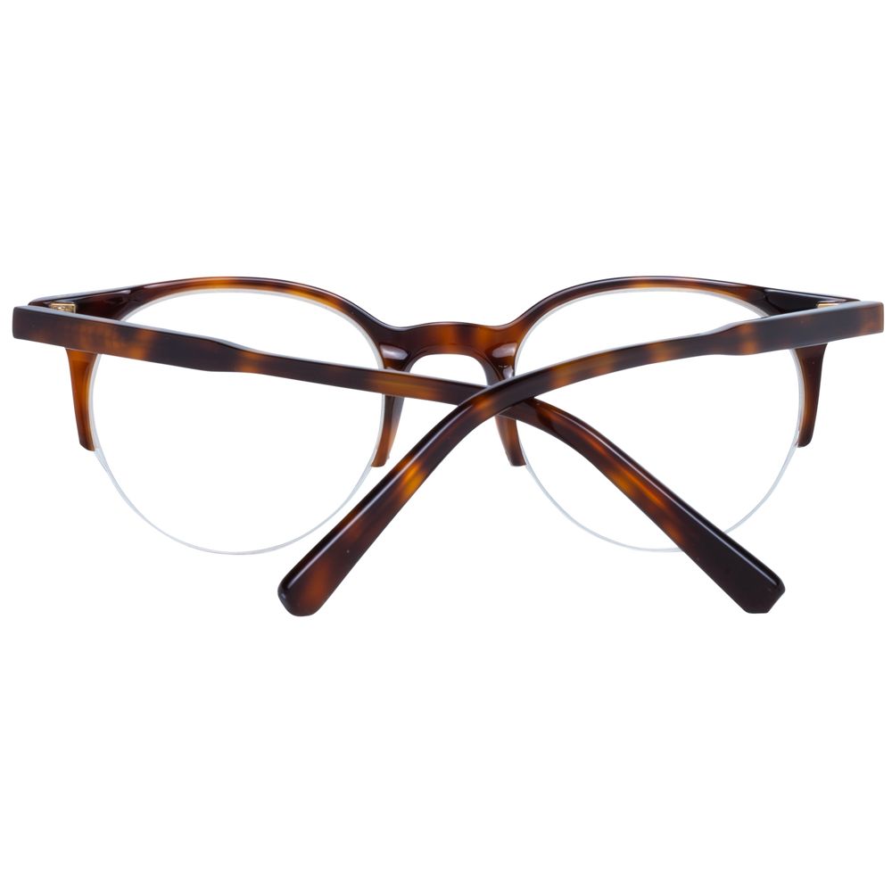 Bally Brown Unisex Glasses Frame, plastic half-rim round style, brown-colored frame with demo lenses, size 47-20-145.