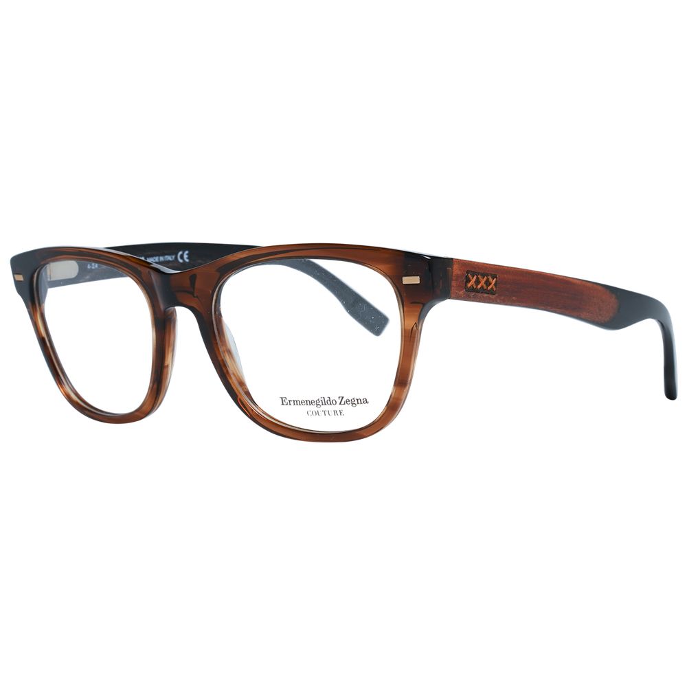 Ermenegildo Zegna Brown Men Glasses Frame, plastic full-rim style, trapezium shape with branded case, size 52-19-145.