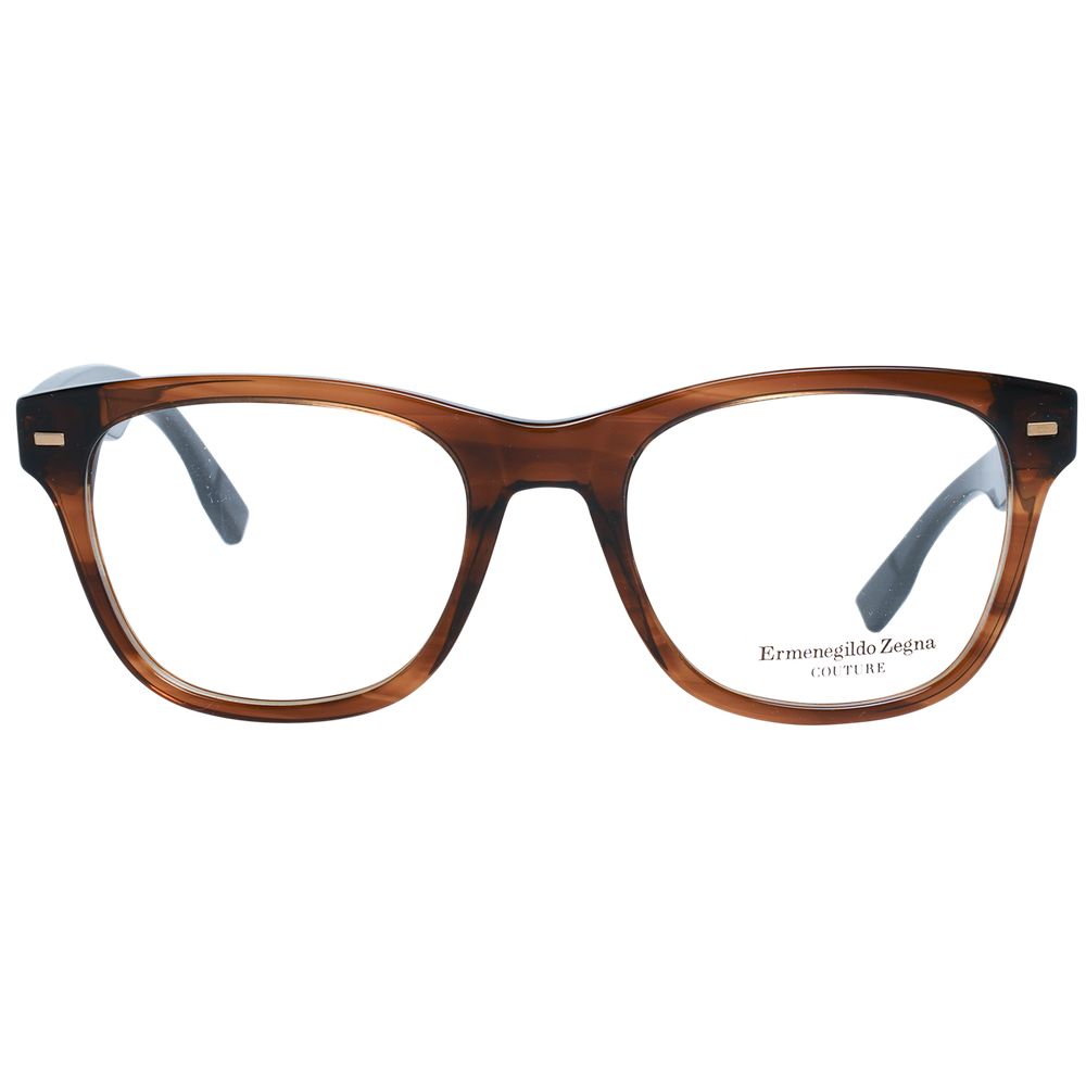 Ermenegildo Zegna Brown Men Glasses Frame, trapezium shape, full-rim, plastic material, demo lenses, spring hinge, size 52-19-145.