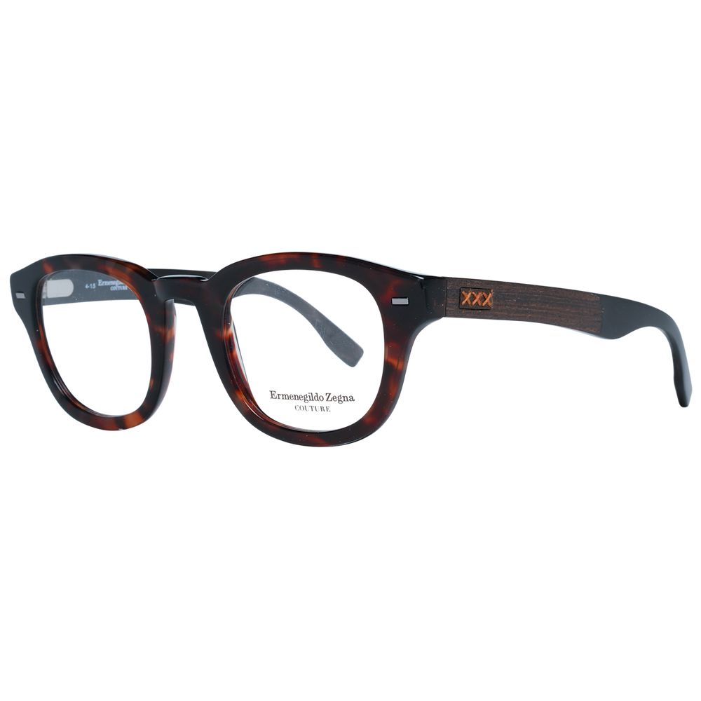 Ermenegildo Zegna Brown Men Glasses Frame, round full-rim style with plastic material and spring hinge, comes with branded case.