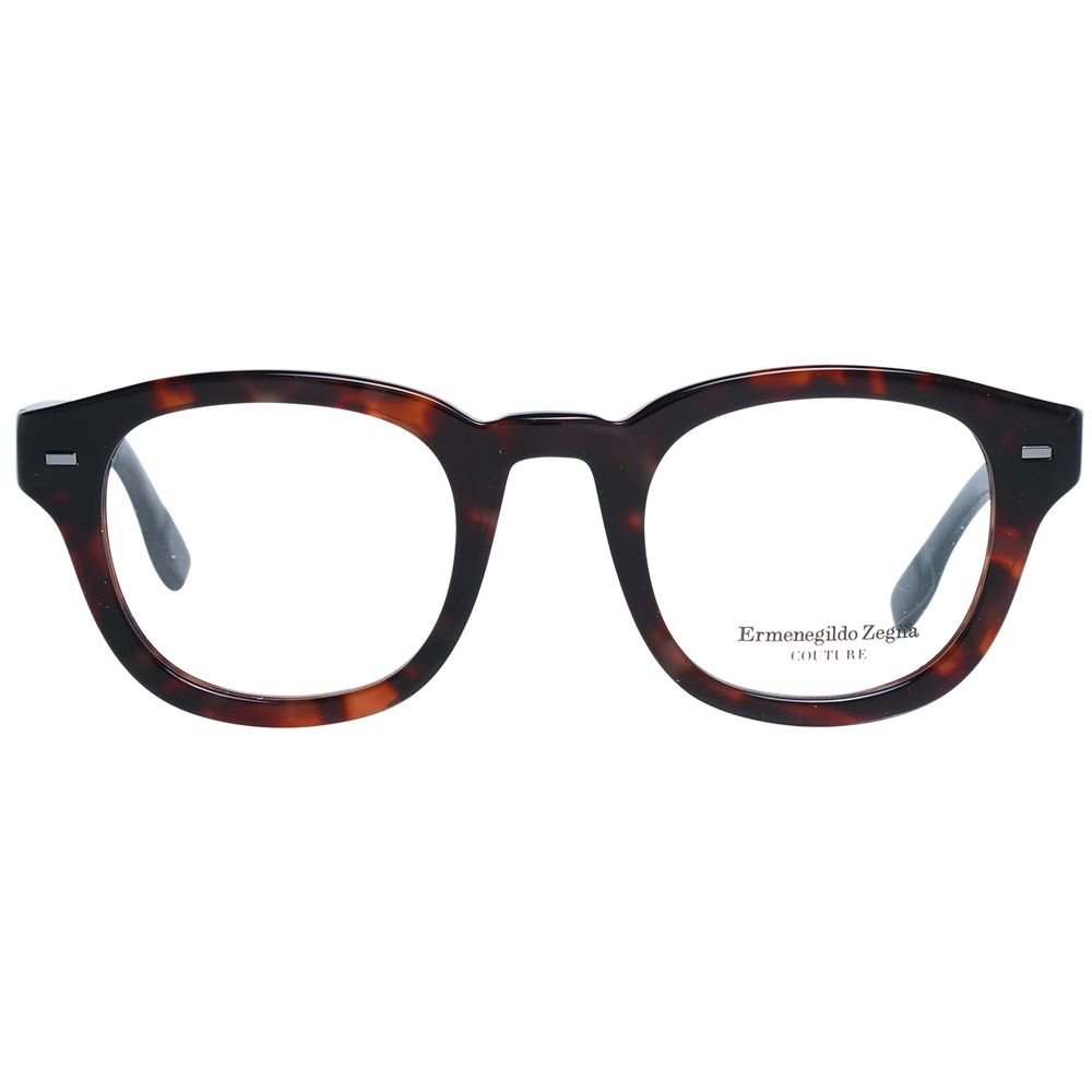 Ermenegildo Zegna Brown Men Glasses Frame, round full-rim style with plastic material and spring hinge; includes branded case