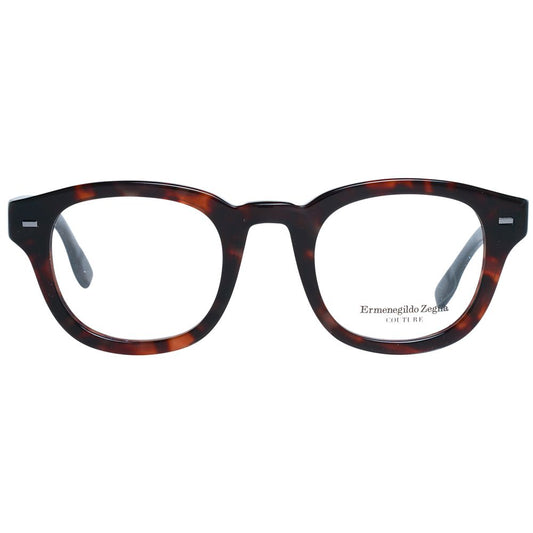 Ermenegildo Zegna Brown Men Glasses Frame, round full-rim style with plastic material and spring hinge; includes branded case
