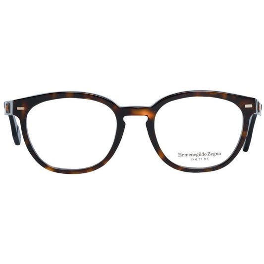 Ermenegildo Zegna Brown Men Glasses Frame with full-rim style and plastic material.