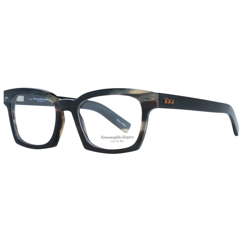 Ermenegildo Zegna Green Men Glasses Frame in trapezium style, full-rim design, made from horn material with demo lenses.